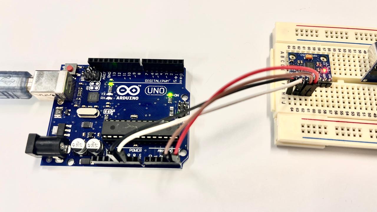 Ultrasonic distance sensor HC-SR04 connected for testing