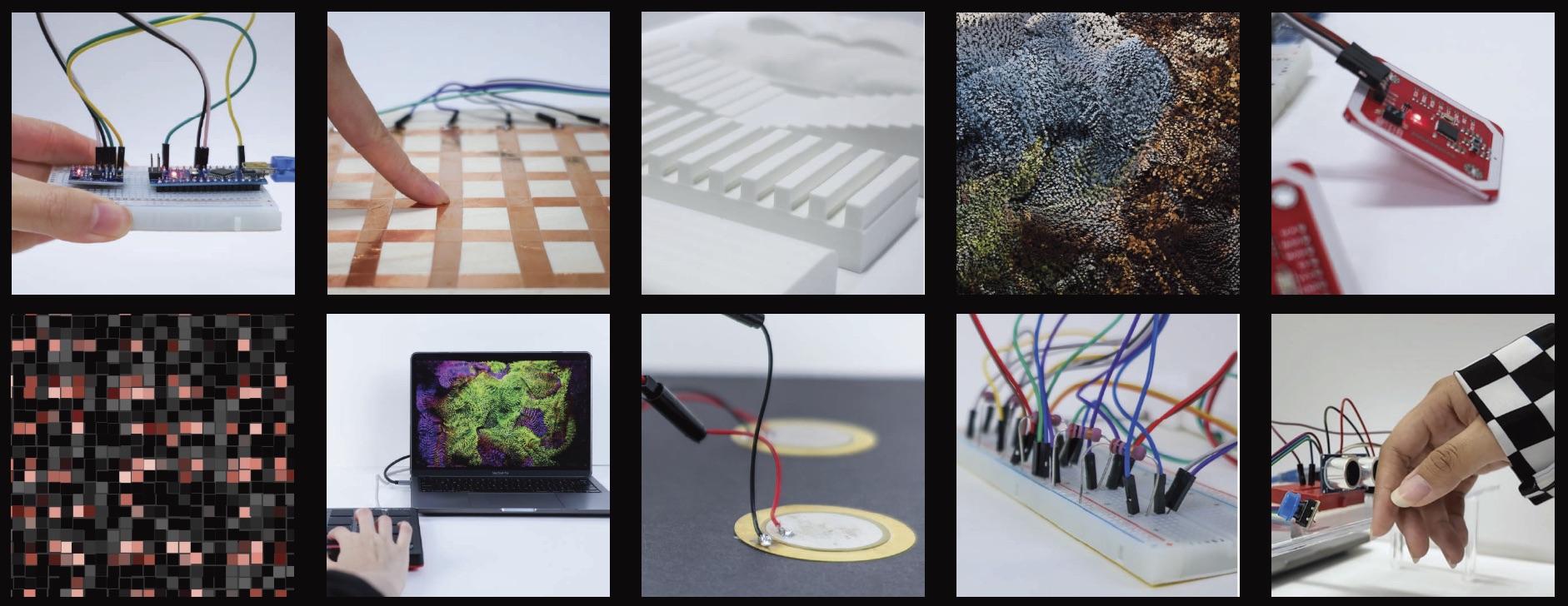Flat lay photography of all used microcontrollers and sensors